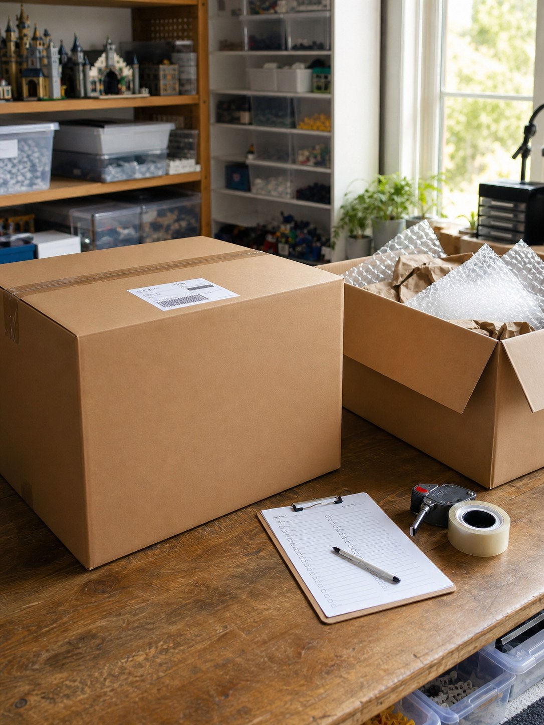Illustration réaliste d'une préparation de colis avec cartons et suivi d'expédition